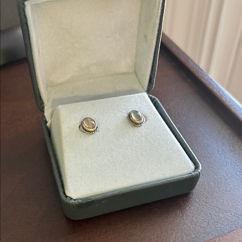 Moonstone Stud Earrings in Silver-Tone Setting